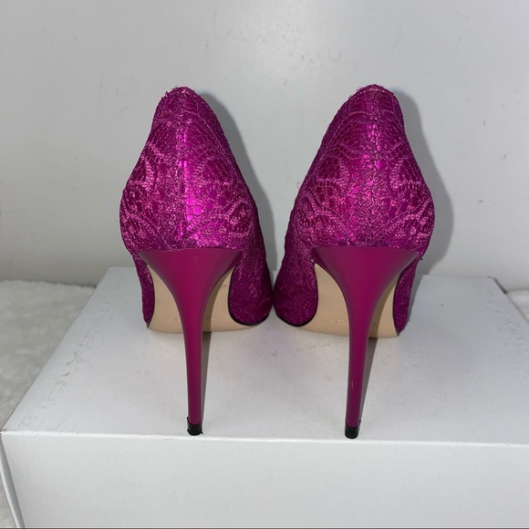 Zara Pink Lace Collar High Heel Vegan Pumps - Picture 6 of 10